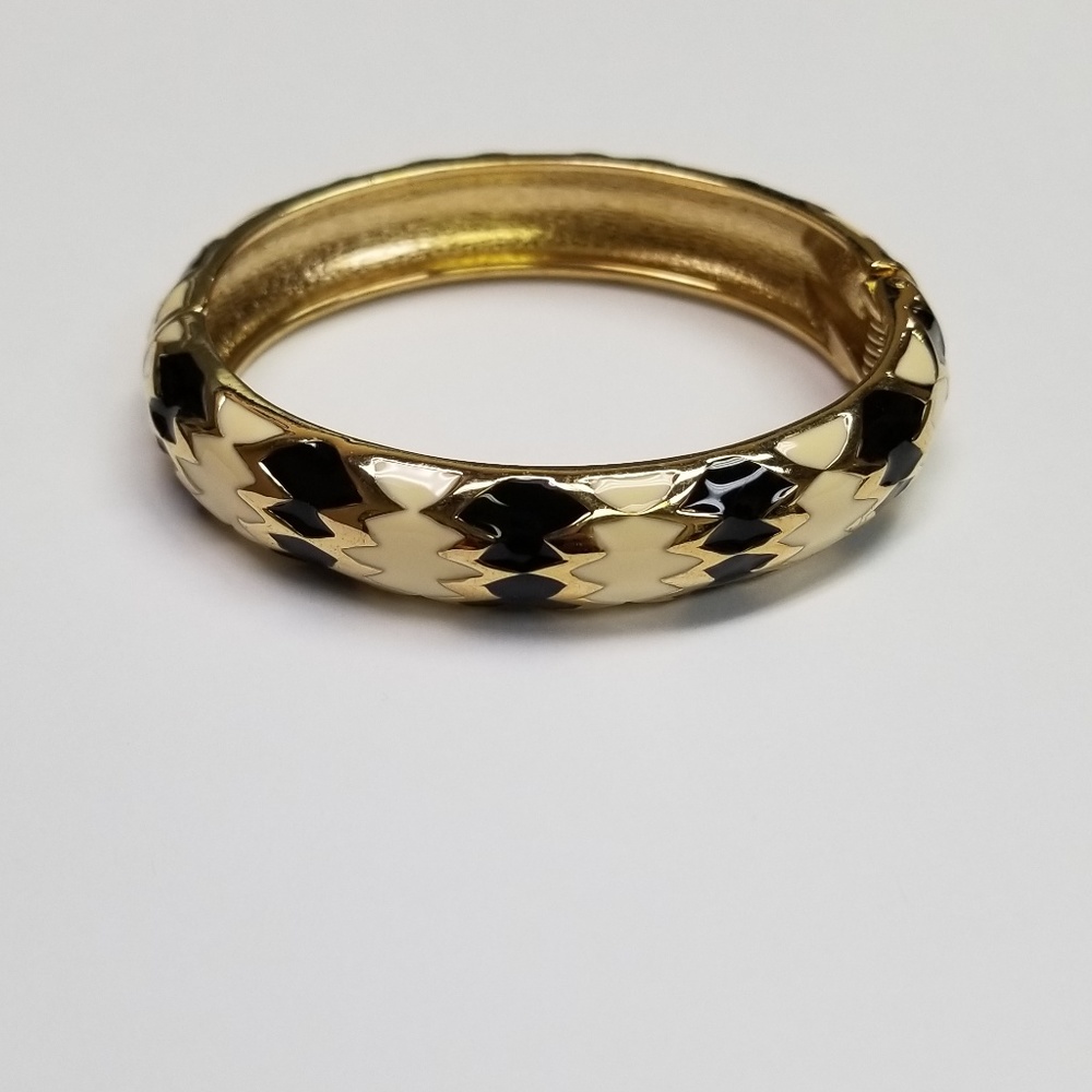 black, gold and cream hinged bangle bracelet
